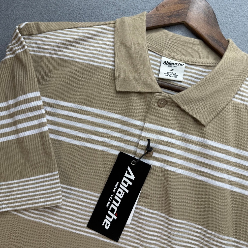 Ablanche Polo Shirt Stripe Pique Short Sleeve 3XL Khaki Tan Casual Y2K Style‎